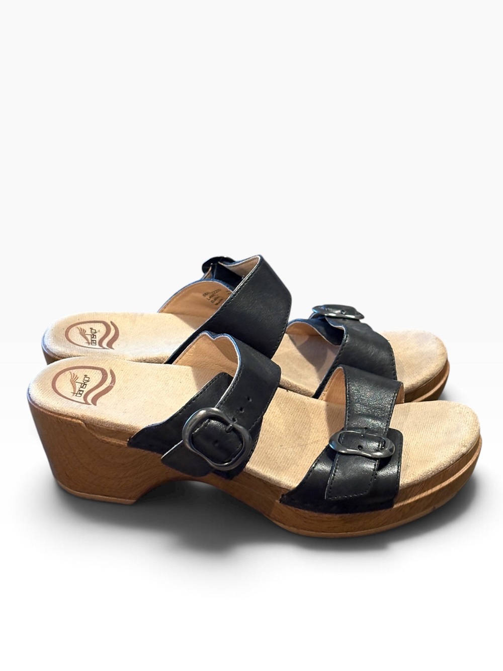 Dansko Sophie Wedge Sandals Black Leather Size 39 US 8.5/9